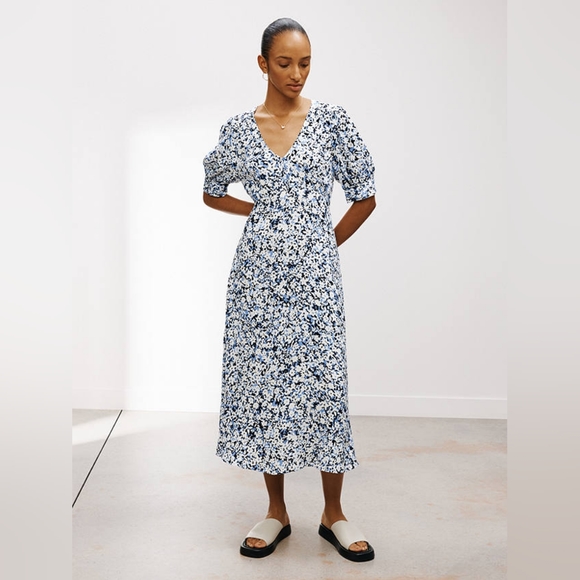 John Lewis Dresses & Skirts - John Lewis Blue & White Floral Tea Dress UK 12